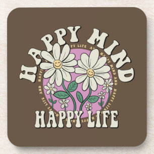 Retro Happy Mind Happy Life Beverage Coaster