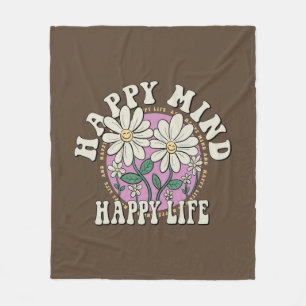 Retro Happy Mind Happy Life Fleece Blanket
