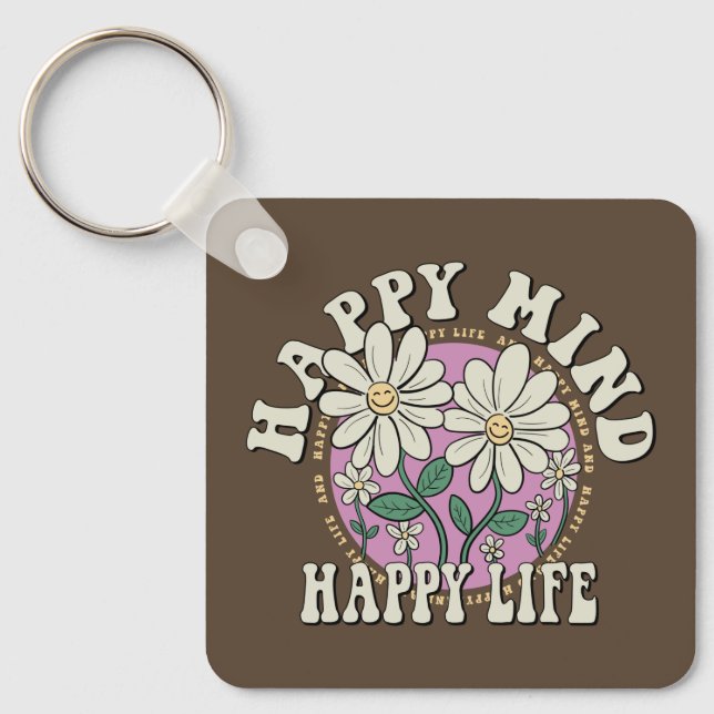 Retro Happy Mind Happy Life Keychain (Front)