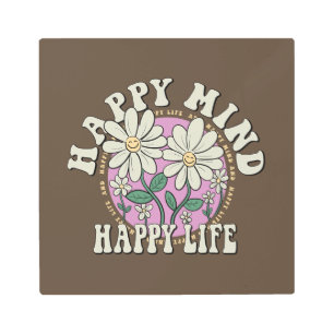 Retro Happy Mind Happy Life Metal Print