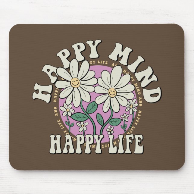 Retro Happy Mind Happy Life Mouse Pad (Front)