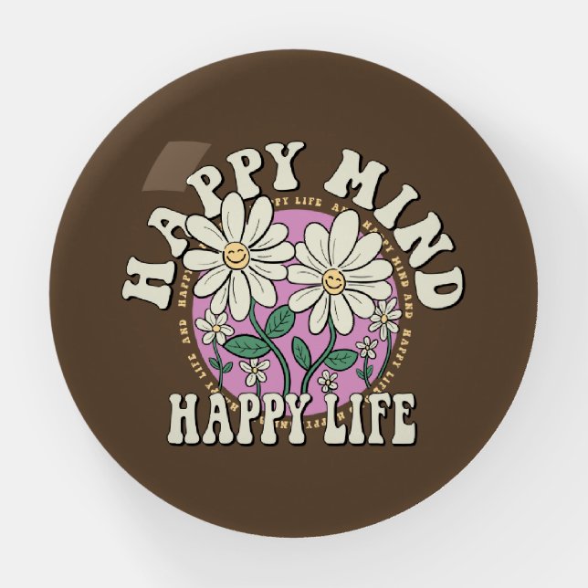 Retro Happy Mind Happy Life Paperweight (Front)