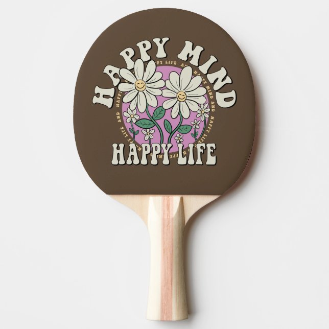 Retro Happy Mind Happy Life Ping Pong Paddle (Front)