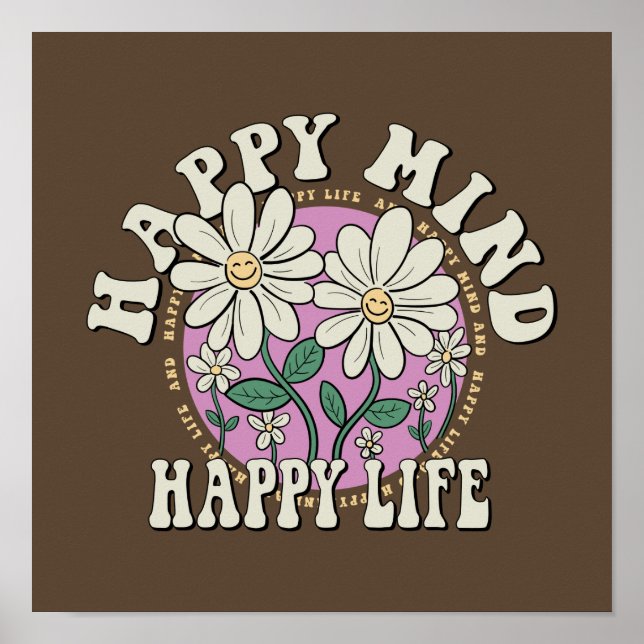 Retro Happy Mind Happy Life Poster (Front)