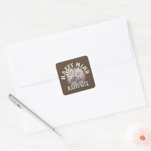 Retro Happy Mind Happy Life Square Sticker