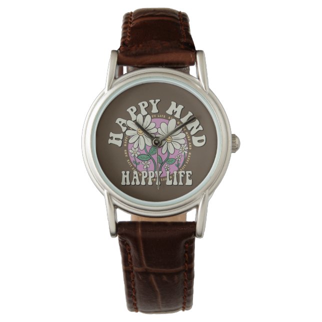 Retro Happy Mind Happy Life Watch (Front)