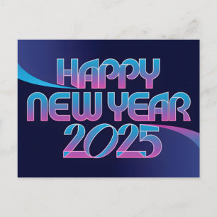 Retro Happy New Year 2025 Holiday Postcard