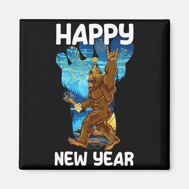 Retro Happy New Year 2026 Bigfoot Lovers New Years Magnet (Front)