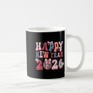 Retro Happy New Year 2026 Coquette Bow Disco Ball  Coffee Mug