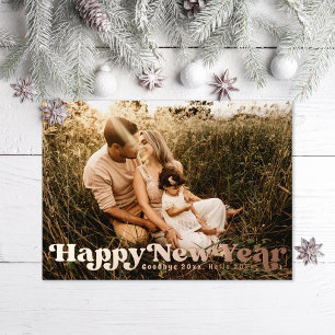 Retro Happy New Year Foil Holiday Card