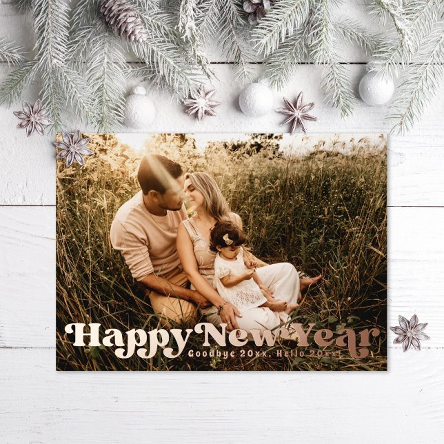 Retro Happy New Year Foil Holiday Card (Creator Uploaded)