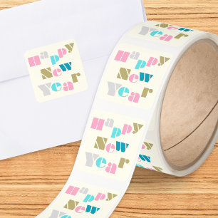 Retro Happy New Year Multicolor Square Sticker