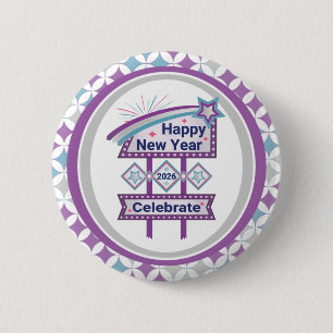 Retro Happy New Year Sign – Celebrate Marquee Button
