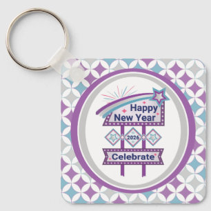 Retro Happy New Year Sign – Celebrate Marquee Keychain