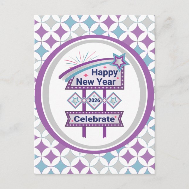 Retro Happy New Year Sign – Celebrate Marquee Postcard (Front)