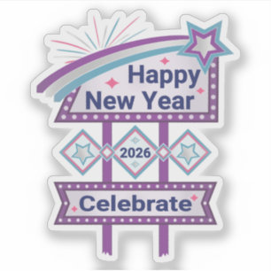 Retro Happy New Year Sign – Celebrate Marquee Sticker