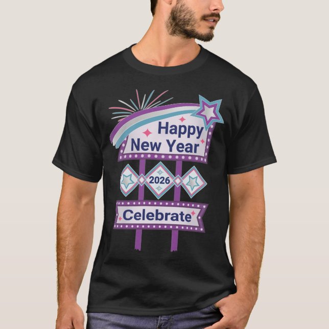 Retro Happy New Year Sign – Celebrate Marquee T-Shirt (Front)