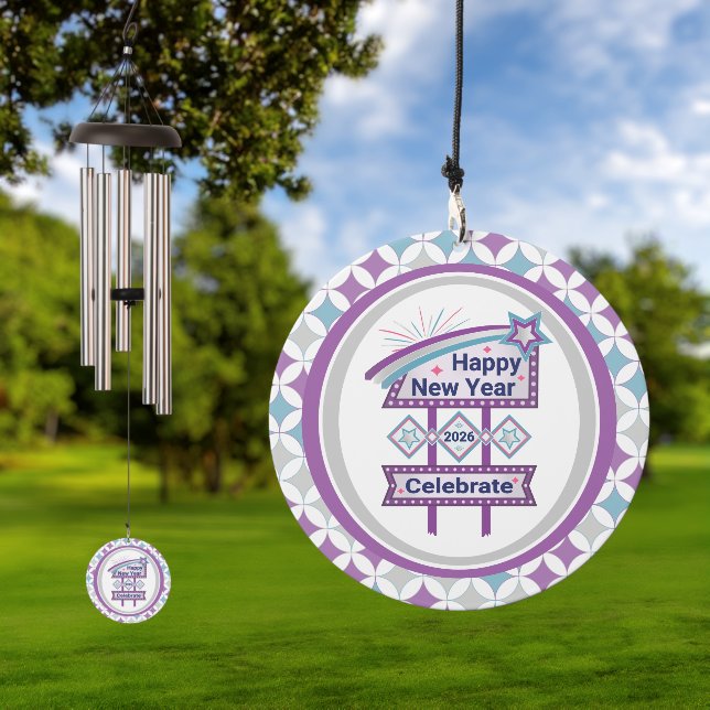 Retro Happy New Year Sign – Celebrate Marquee Wind Chime (Outdoor)