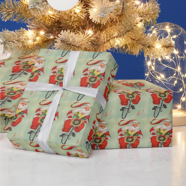 Retro Happy Santa Claus Riding a Bike Wrapping Paper (Holidays)