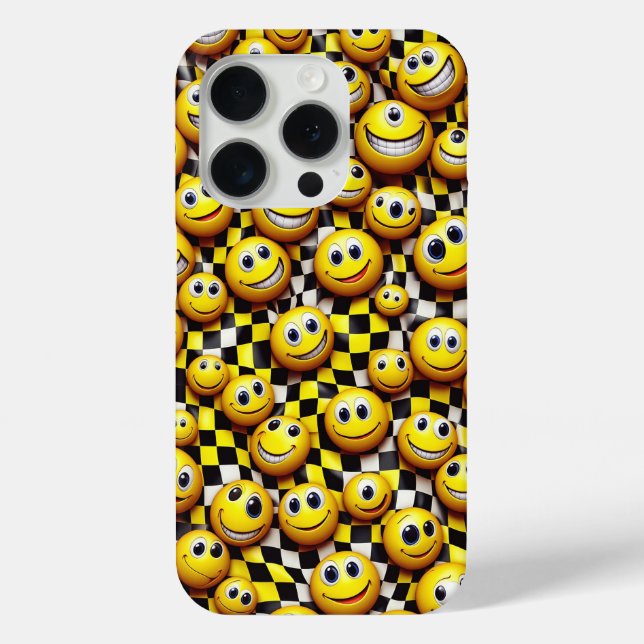 Retro Happy Smiley Face Phone Case - Wavy Yellow  (Back)