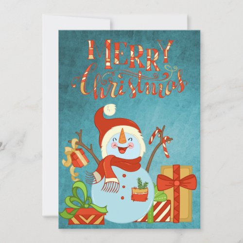 Retro Happy Snowman Merry Christmas Photo Holiday Card