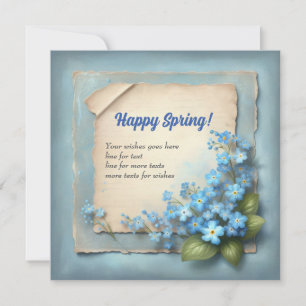 Retro Happy spring card forget me not flowers