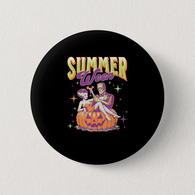 Retro Happy Summerween Funny Frankenstein Monster  Button (Front)
