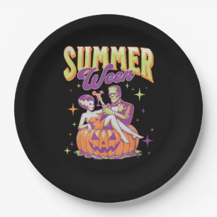 Retro Happy Summerween Funny Frankenstein Monster  Paper Plates