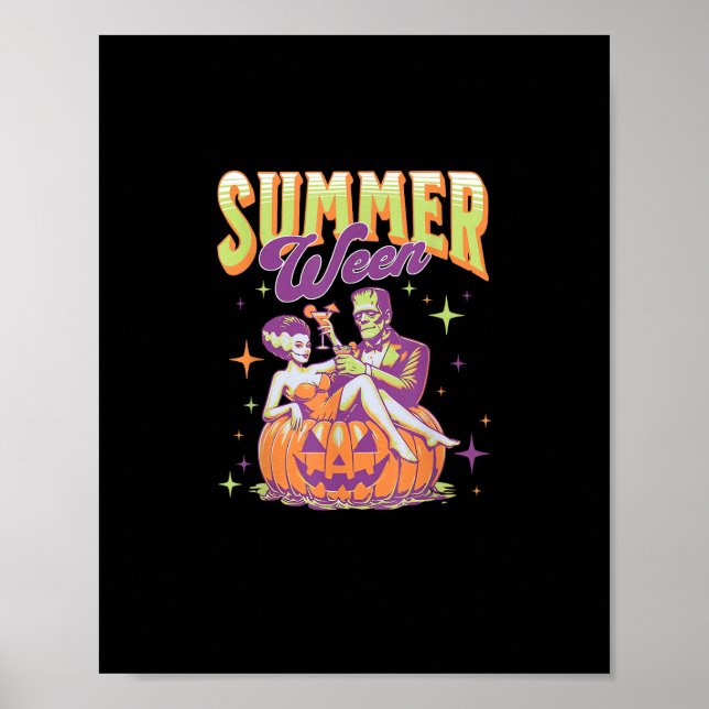 Retro Happy Summerween Funny Frankenstein Monster  Poster (Front)
