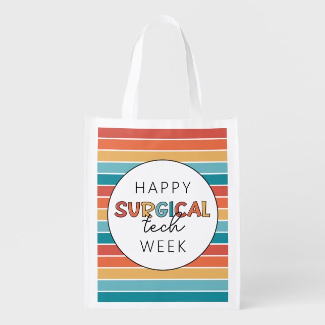 Retro Happy Surgical Tech Week Grocery Bag (Front)