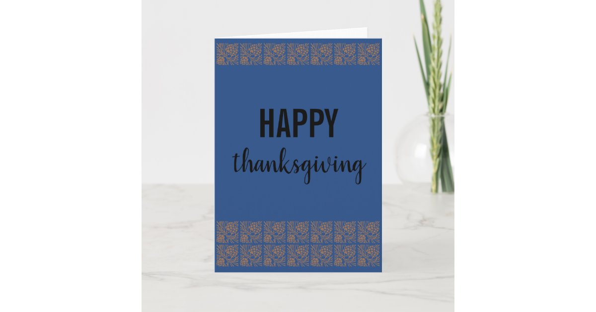 Retro Happy Thanksgiving Blue Blank Holiday Card | Zazzle