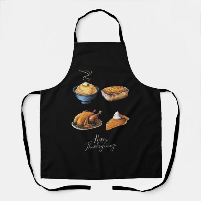 Retro Happy Thanksgiving Fall Pumpkin Pie Apron (Front)
