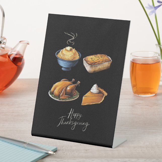 Retro Happy Thanksgiving Fall Pumpkin Pie Pedestal Sign (In SItu)