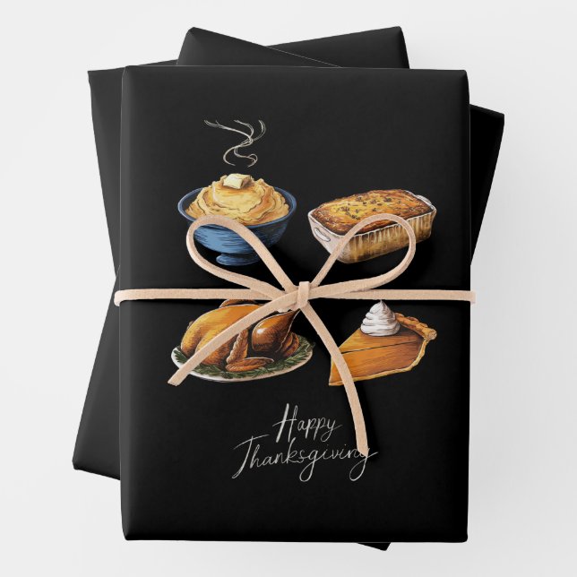 Retro Happy Thanksgiving Fall Pumpkin Pie Wrapping Paper Sheets (In situ)