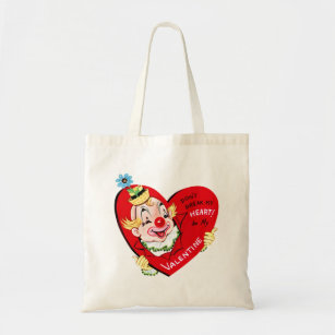 Retro Happy Valentine's Day Clown Budget Tote Bag