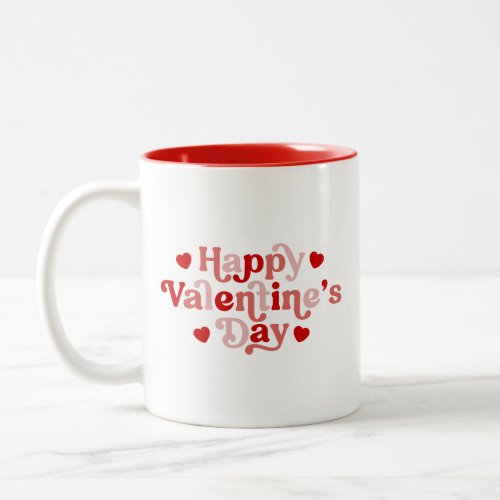 Retro Happy Valentines Day Pink  Red Two_Tone Coffee Mug