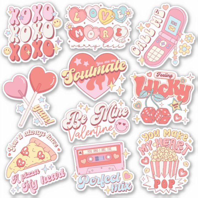 Retro Happy Valentine's Day Vinyl Sticker Pack (Front)
