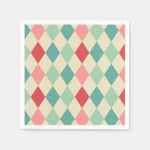 Retro Harlequin Geometric Pattern Paper Napkins