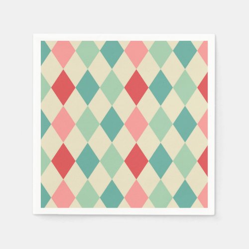 Retro Harlequin Geometric Pattern Paper Napkins