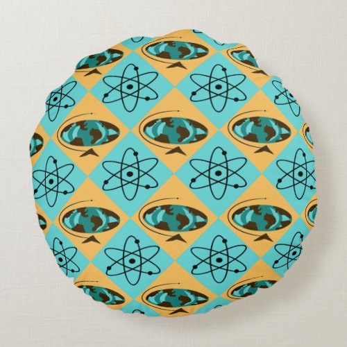 Retro Harlequin Globe Trotter Round Pillow