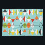 Retro Harlequin Pattern Kitchen Towel<br><div class="desc">This Retro Harlequin Pattern Kitchen Towel is mid century modern style at its finest. The vintage inspired design features an aqua background with rows of triangular shapes forming a harlequin pattern. The two-toned diamond shapes are yellow, white, red, orange, black, green, and white with black accents. But wait, there’s more!...</div>