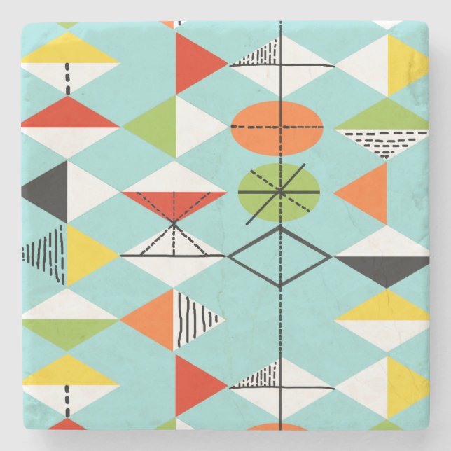 Retro Harlequin Pattern Marble Stone Coaster (Front)