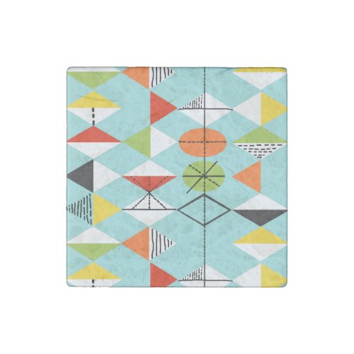 Retro Harlequin Pattern Marble Stone Magnet