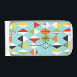 Retro Harlequin Pattern Money Clip<br><div class="desc">This Retro Harlequin Pattern Money Clip is mid century modern style at its finest. The vintage inspired design features an aqua background with rows of triangular shapes forming a harlequin pattern. The two-toned diamond shapes are yellow, white, red, orange, black, green, and white with black accents. But wait, there’s more!...</div>