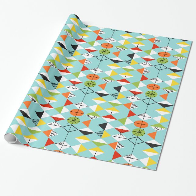 Retro Harlequin Pattern Wrapping Paper (Unrolled)