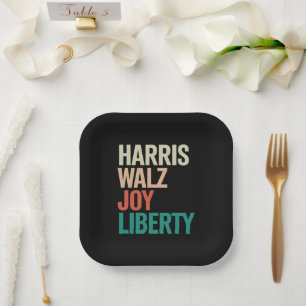 Retro Harris Waltz 2024 Harris Walz Joy Liberty Paper Plates