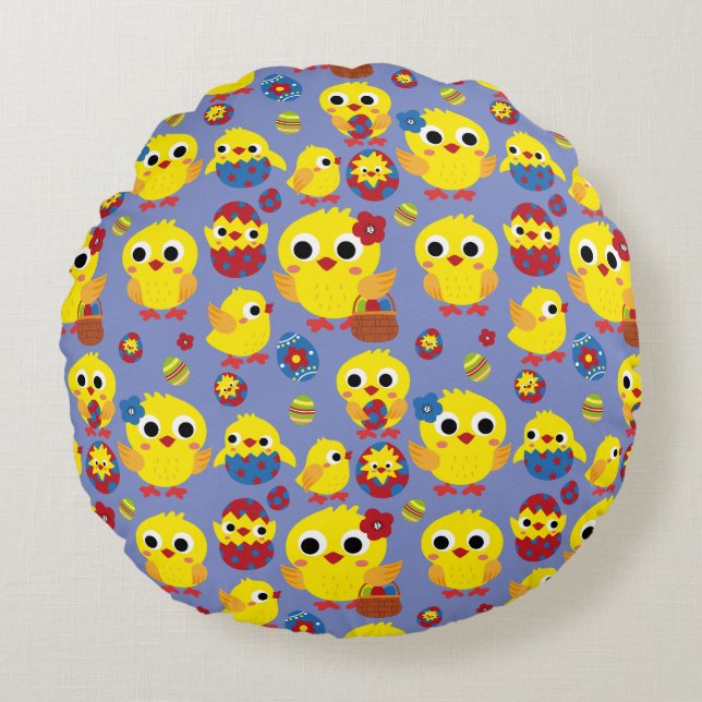 Retro Hatch Easter Eggs Round Pillow (Front)