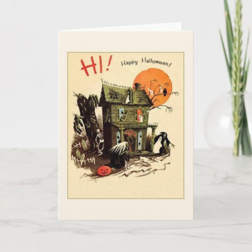 Retro Haunted House Halloween Greeting Card