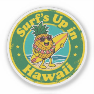 Retro Hawaii Badge-Pineapple with Lei Surfboard Sticker
