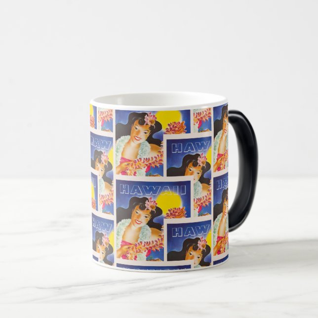 Retro Hawaii Flower Girl Art Color Morph Mug (Front Right)